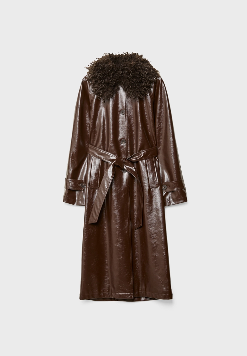 Длинный тренч из искусственной кожи