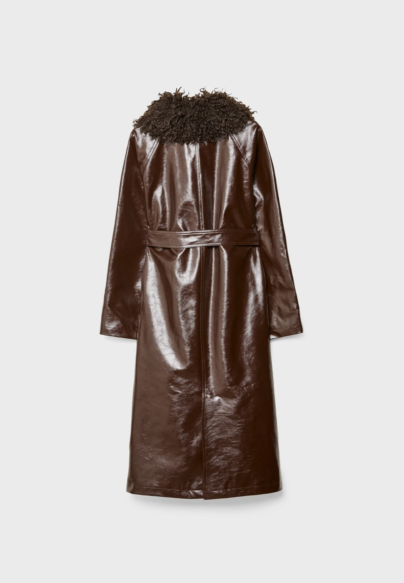 Длинный тренч из искусственной кожи