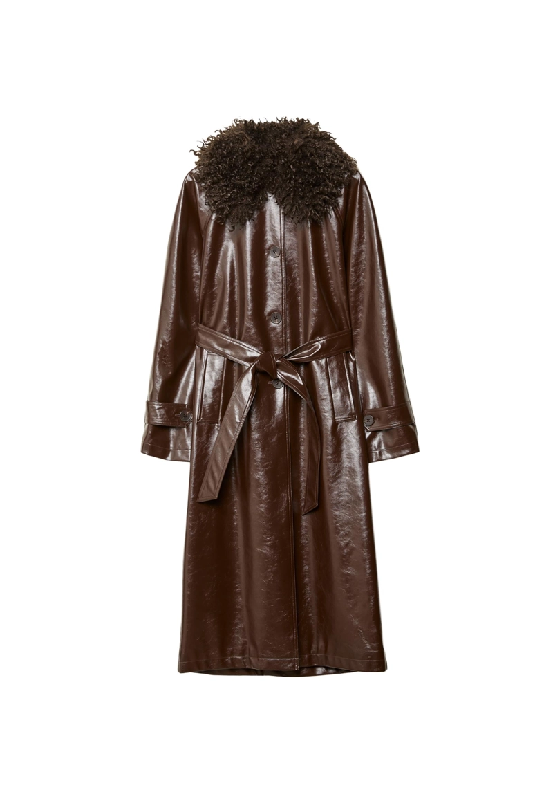 Длинный тренч из искусственной кожи