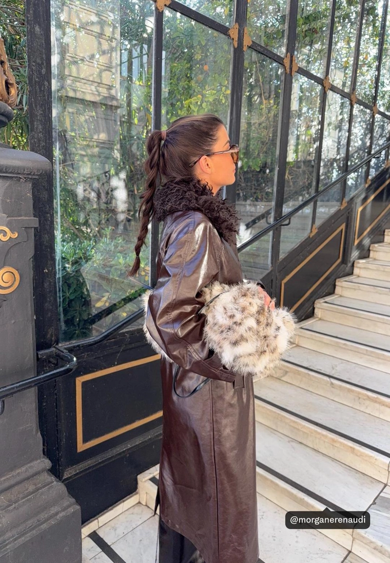 Длинный тренч из искусственной кожи