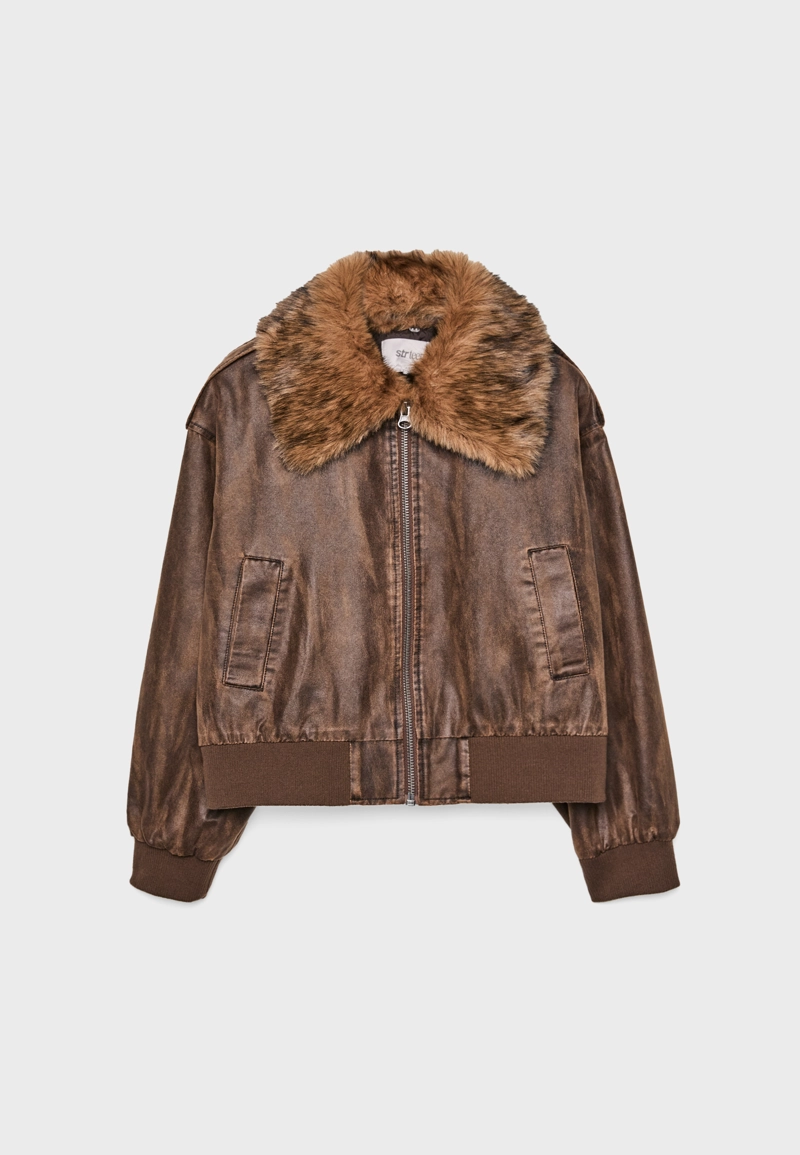 Укороченная комбинированная куртка из искусственного меха