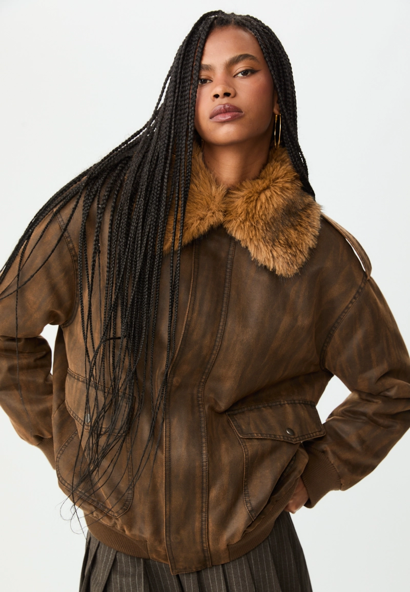 Длинная куртка из искусственного меха