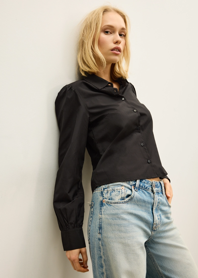 Базовая рубашка из поплина с рукавами-буфами