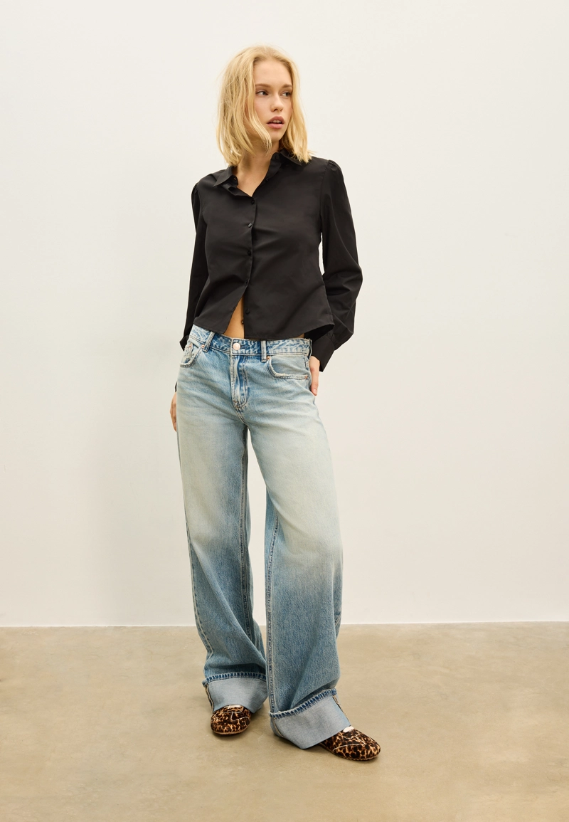 Базовая рубашка из поплина с рукавами-буфами