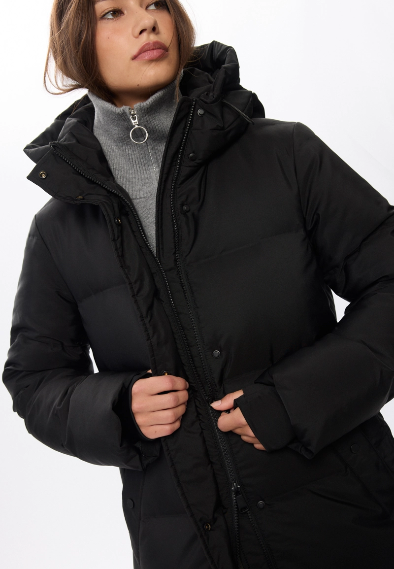 Длинное прямое стеганое пальто с пухом