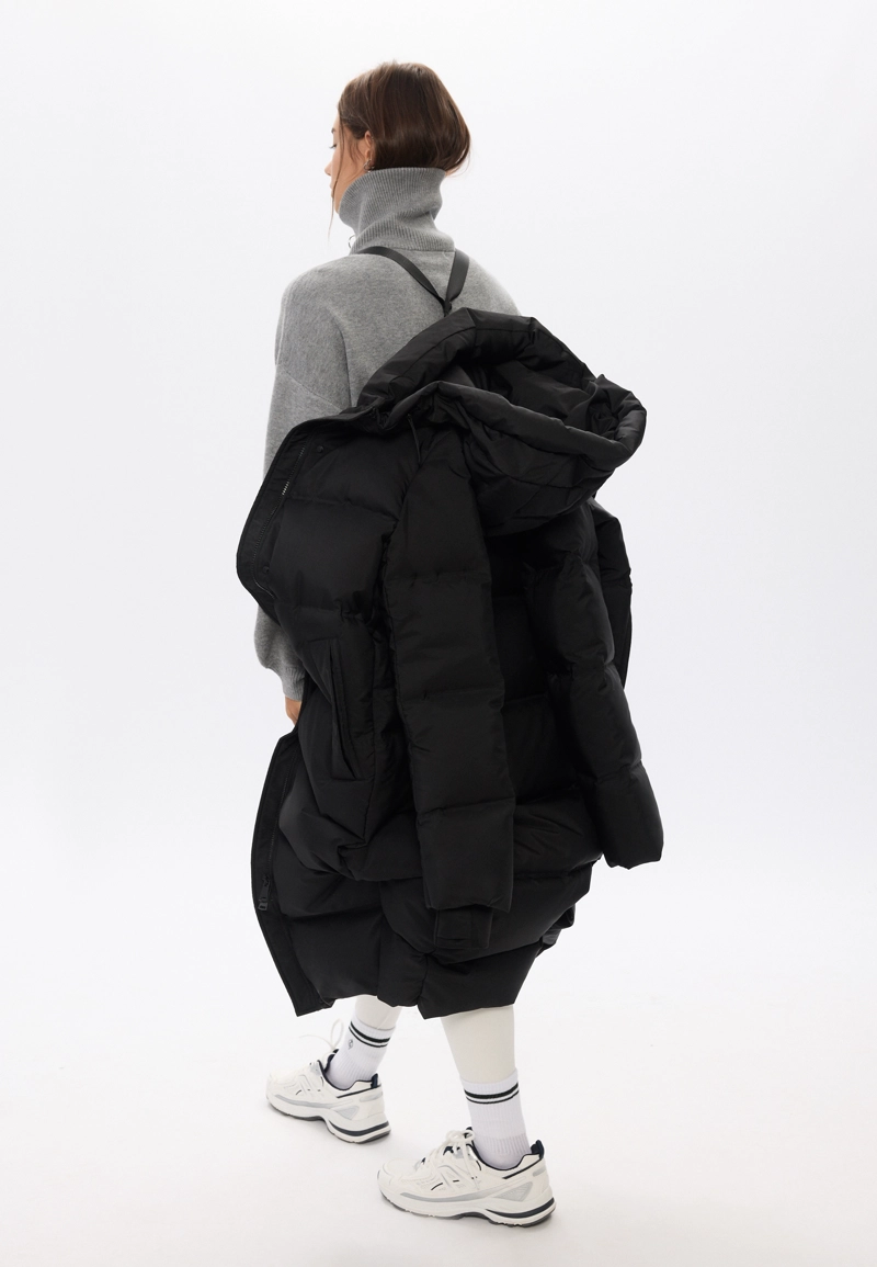 Длинное прямое стеганое пальто с пухом