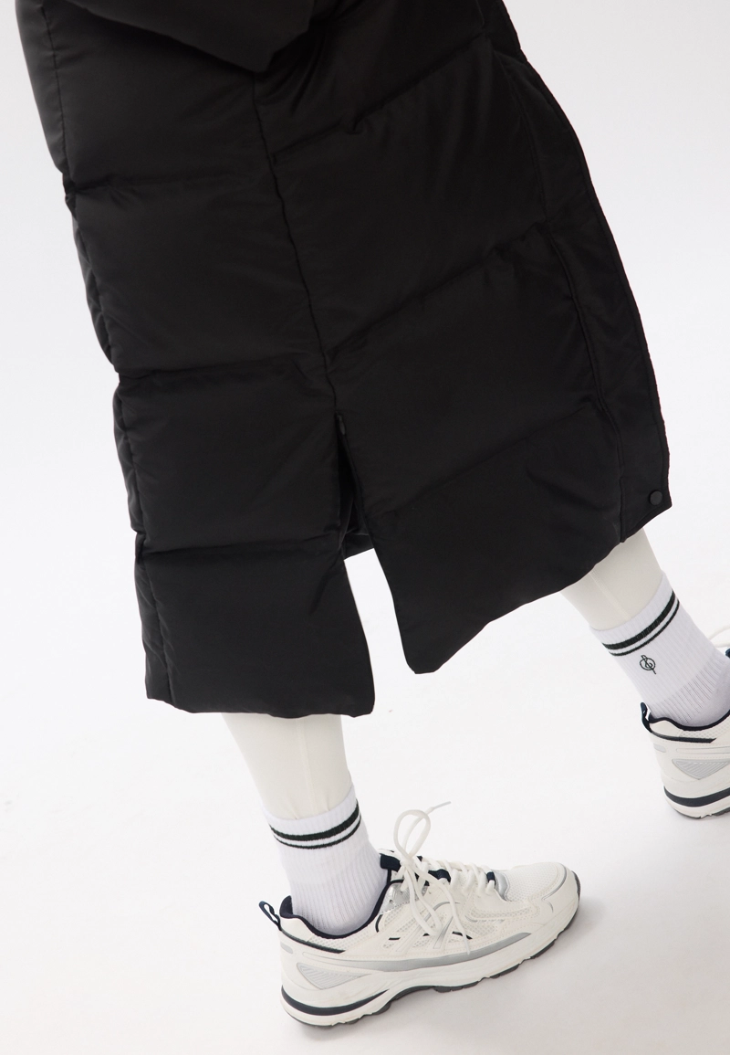 Длинное прямое стеганое пальто с пухом