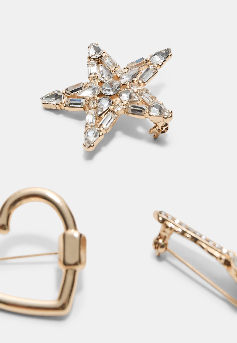 Набор из 3 комбинированных брошей в виде звезды с блестящей отделкой