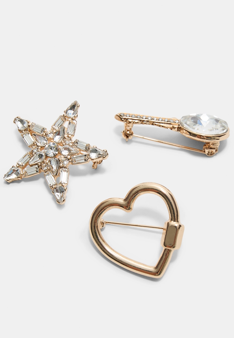Набор из 3 комбинированных брошей в виде звезды с блестящей отделкой