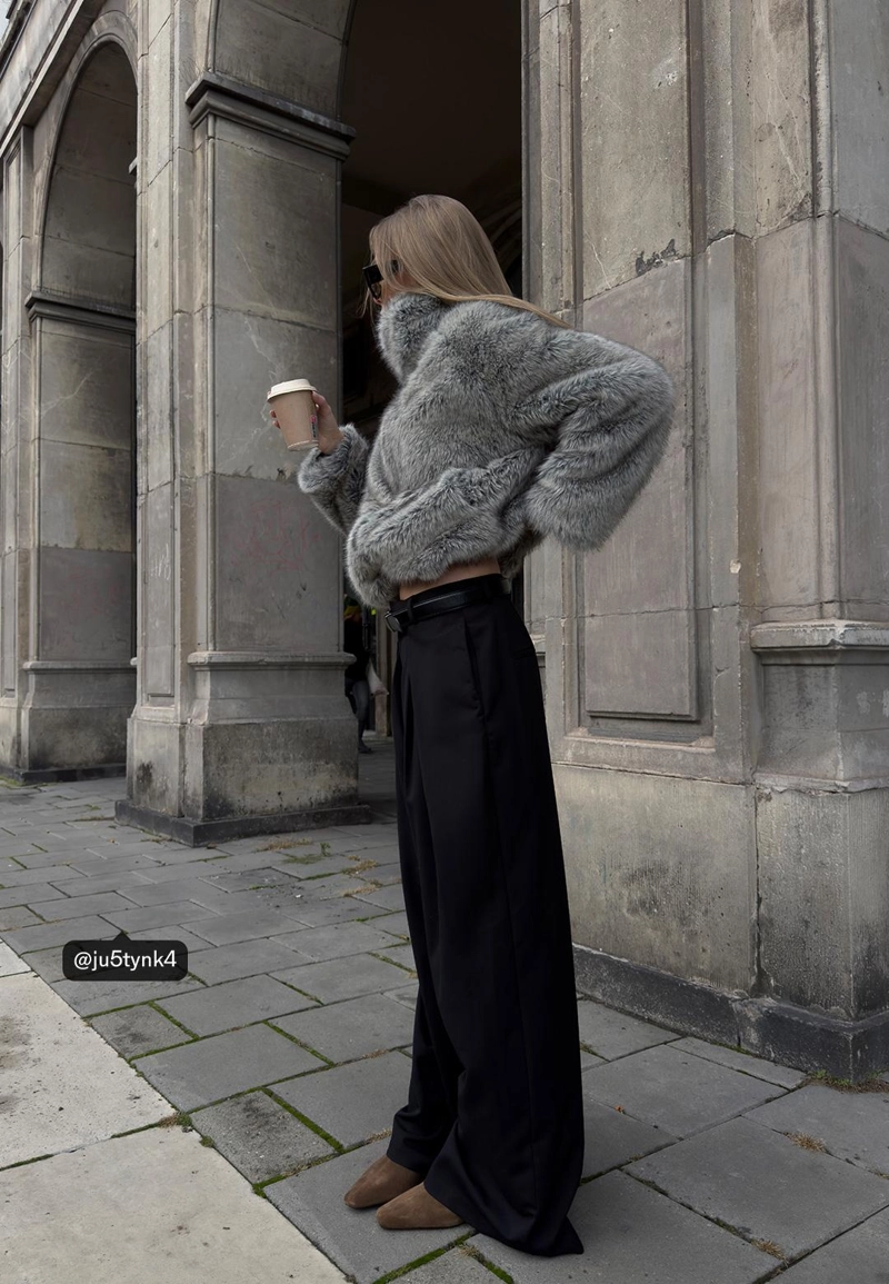 Куртка из искусственного меха с воротником-стойкой