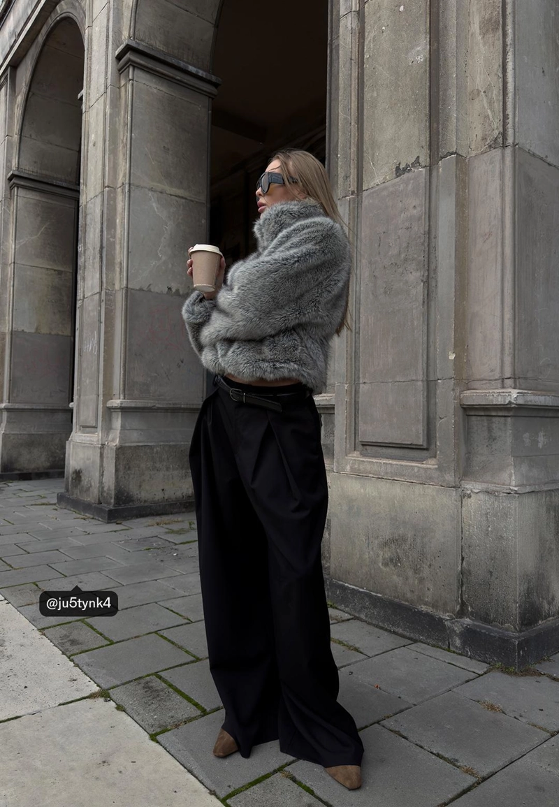 Куртка из искусственного меха с воротником-стойкой