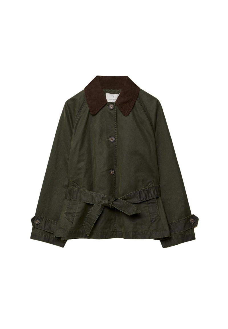 Короткий тренч с вощеным покрытием и поясом