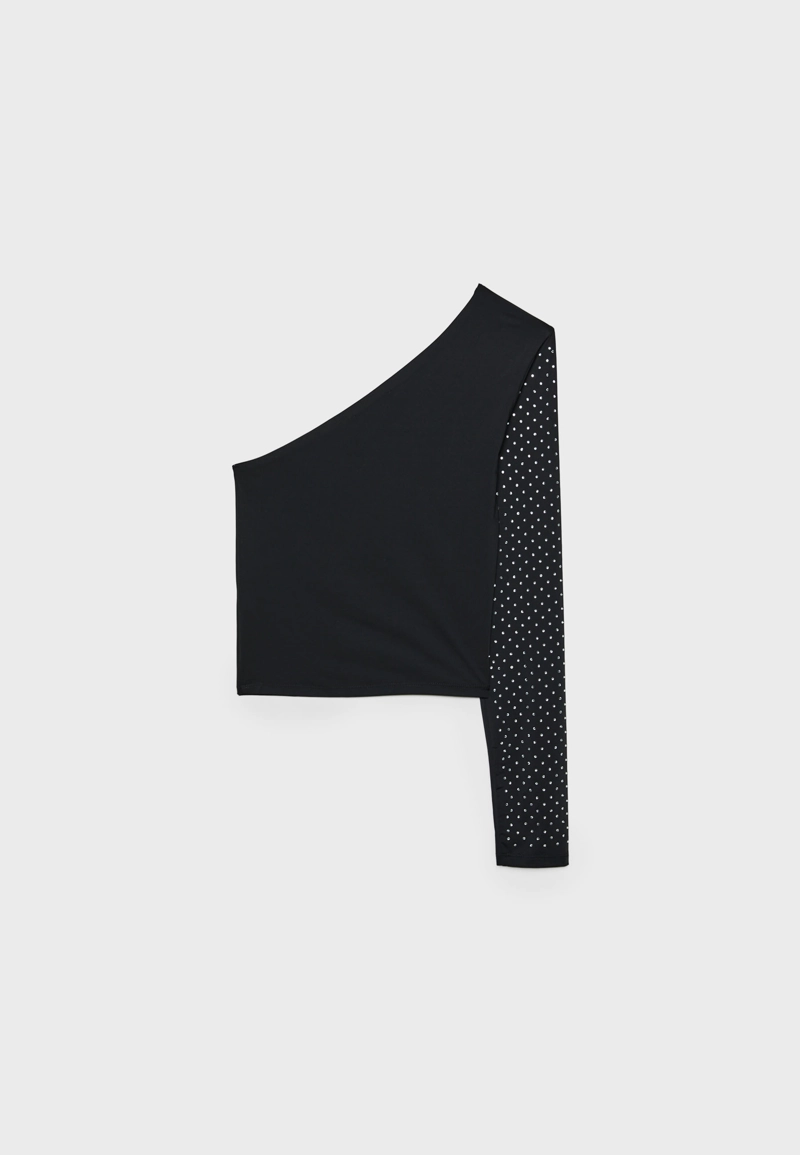 Асимметричный топ с блестящей отделкой