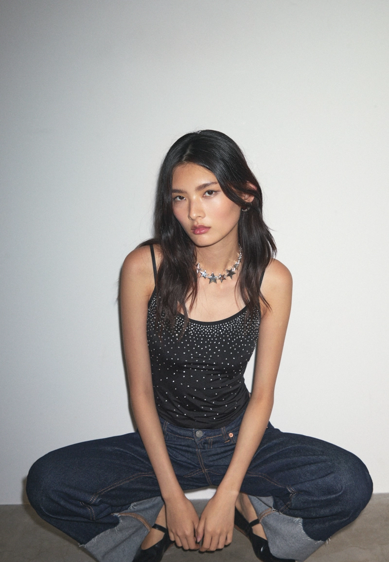 Топ на бретельках с блестящей отделкой