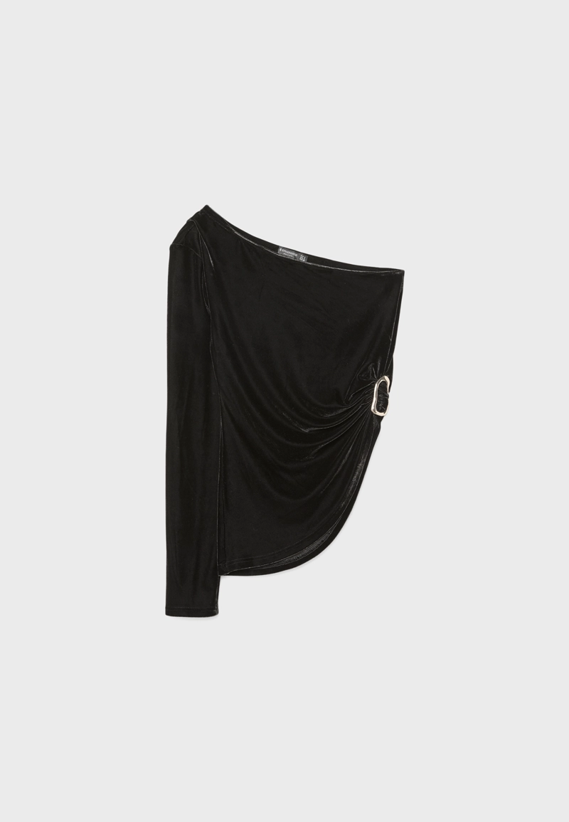 Асимметричный бархатный топ с пряжкой