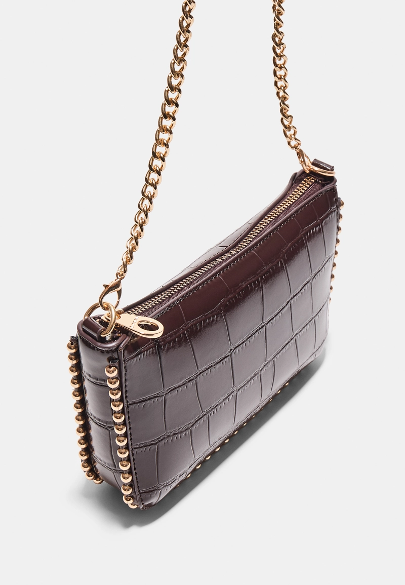 Мини-сумка с тиснением под крокодиловую кожу и бусинками