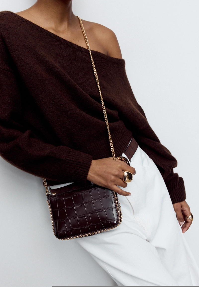 Мини-сумка с тиснением под крокодиловую кожу и бусинками