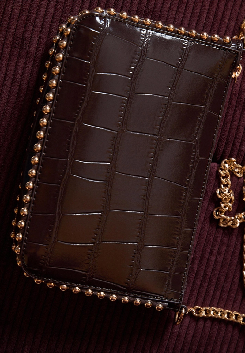 Мини-сумка с тиснением под крокодиловую кожу и бусинками