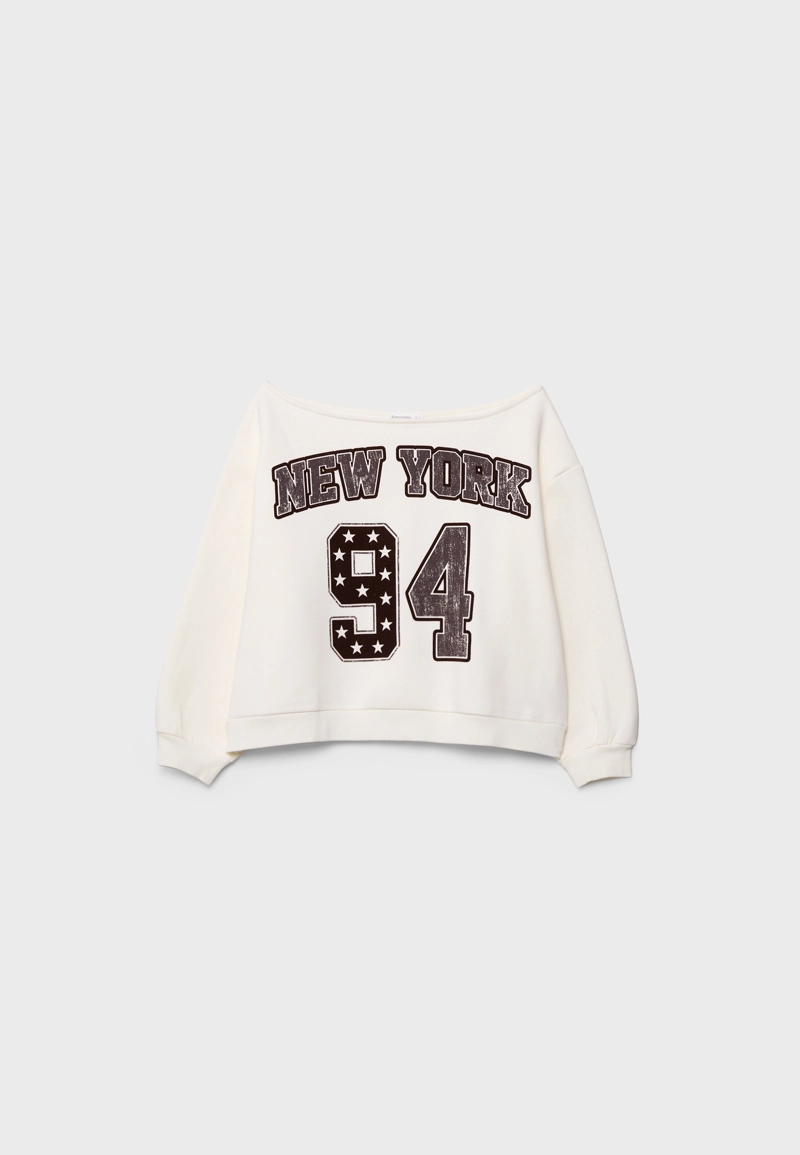 Толстовка с вырезом «лодочка» и принтом