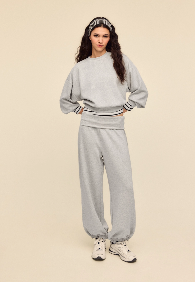 Мягкие брюки-джоггеры «рукава-фонарики» с отворотом на талии