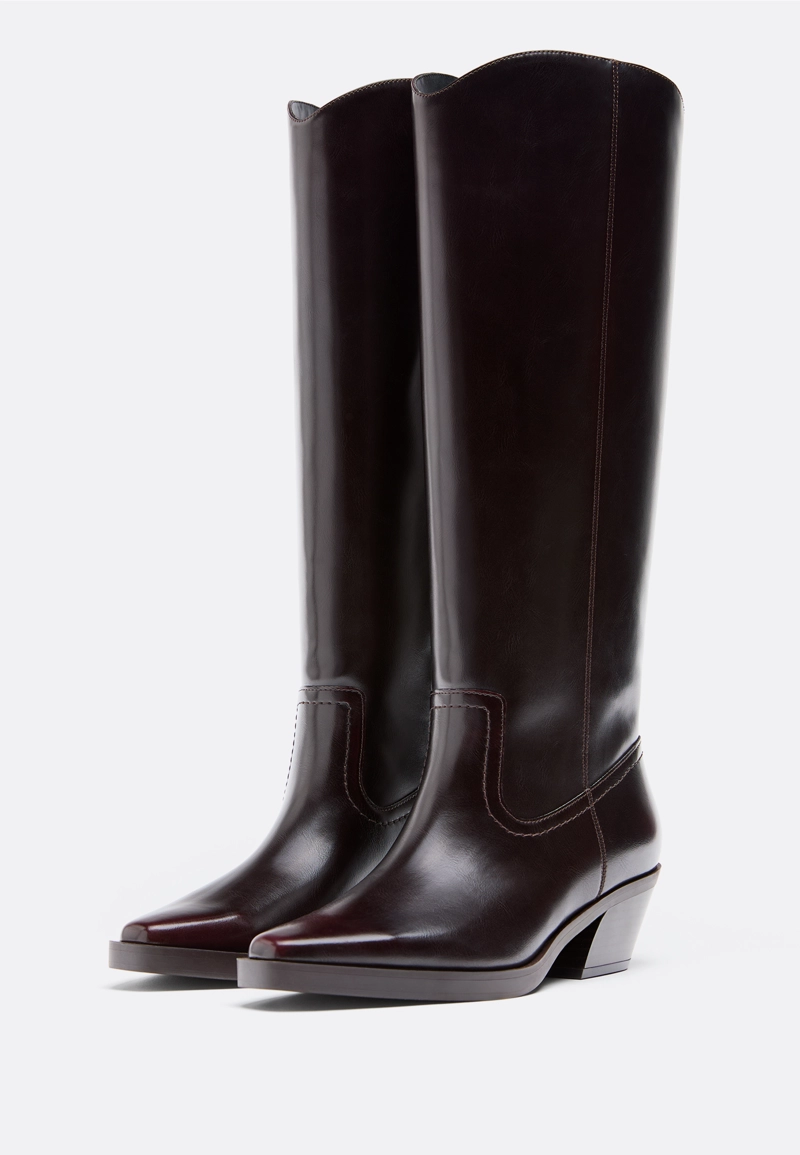 Коричневые сапоги-казаки с гладким голенищем