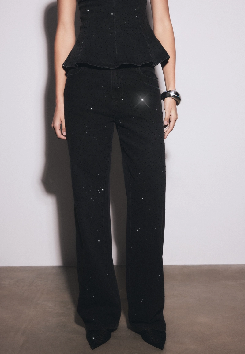 Джинсы прямого кроя с блестящей отделкой