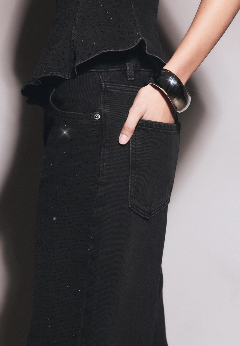 Джинсы прямого кроя с блестящей отделкой