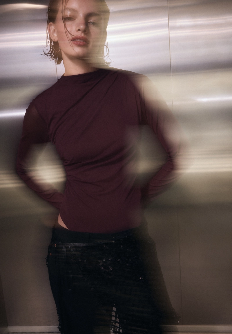 Боди из присборенной полупрозрачной ткани