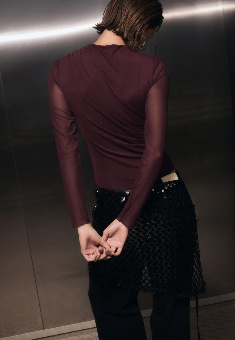 Боди из присборенной полупрозрачной ткани