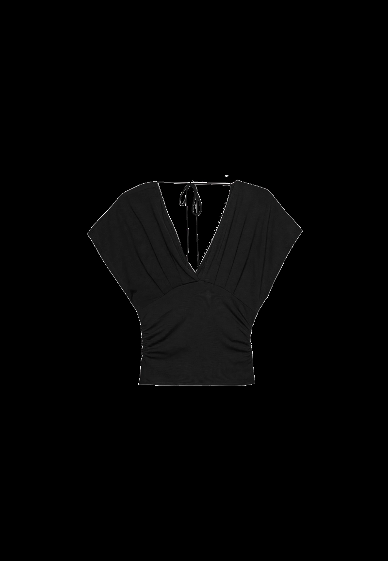 Футболка со сборками и V-образным вырезом