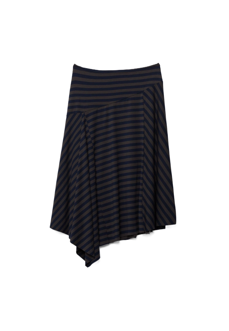 Длинная асимметричная юбка в полоску