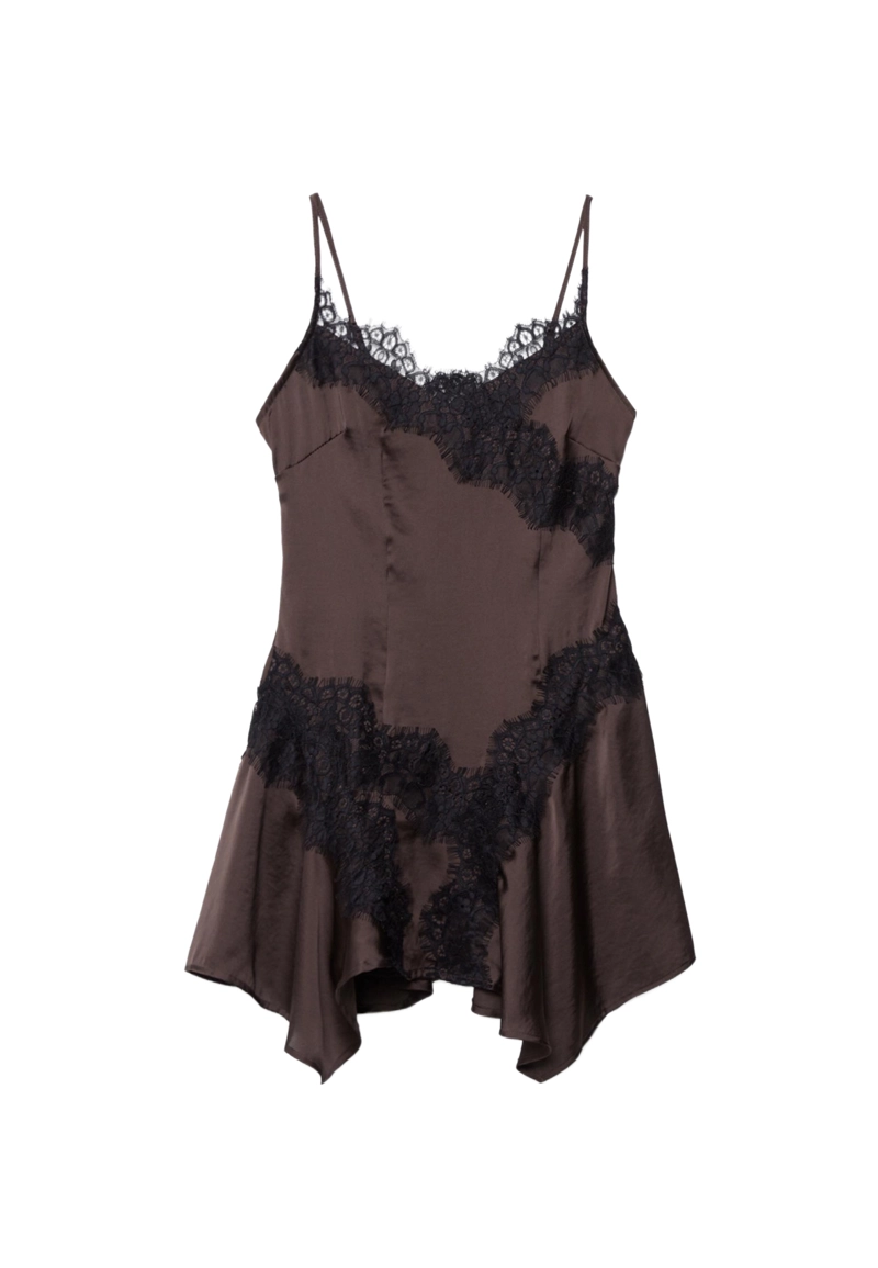 Короткое платье-комбинация с кружевом