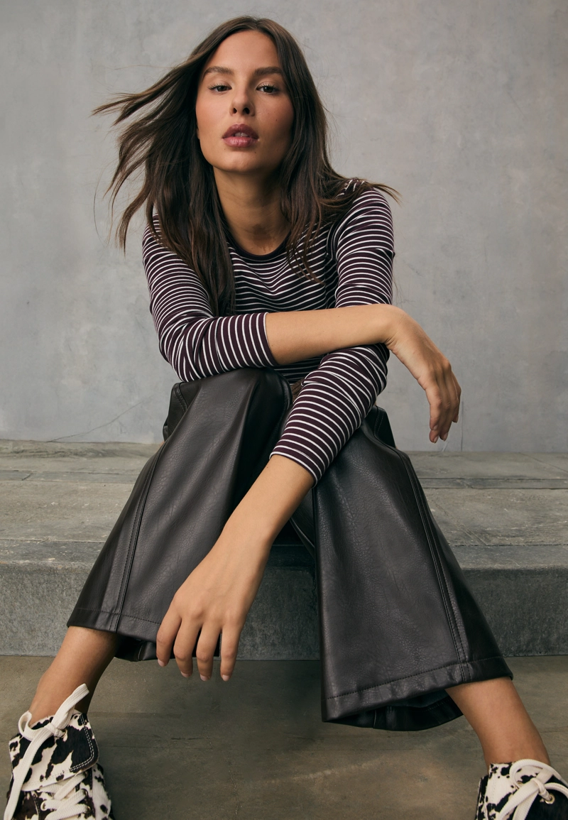 Базовая хлопковая футболка в полоску с длинными рукавами