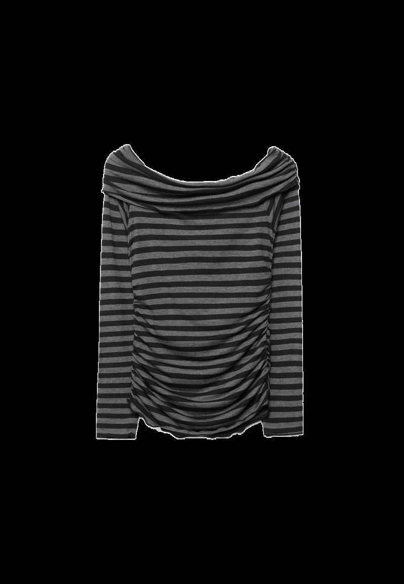 Футболка в полоску с открытыми плечами и сборками