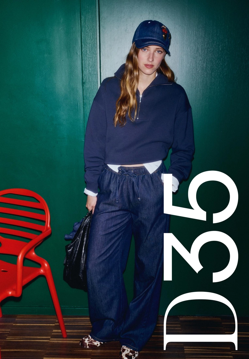 D35 Струящиеся джинсовые брюки на шнурке