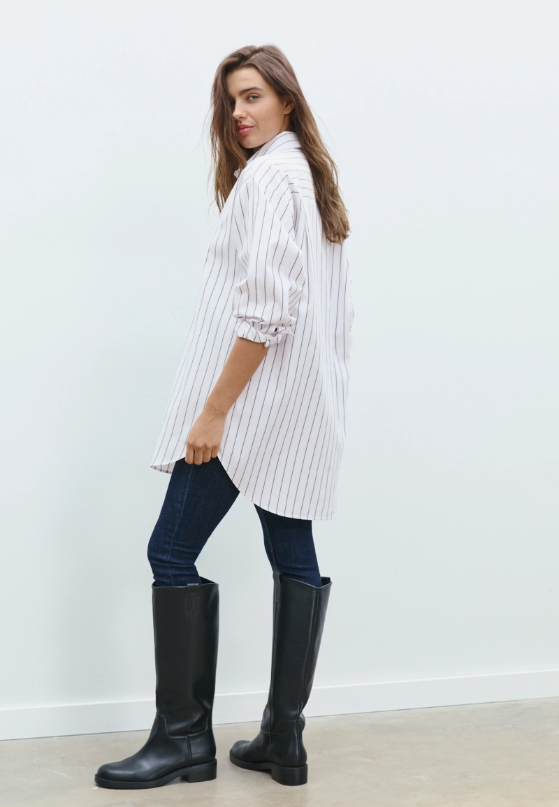 Длинная рубашка в полоску из поплина