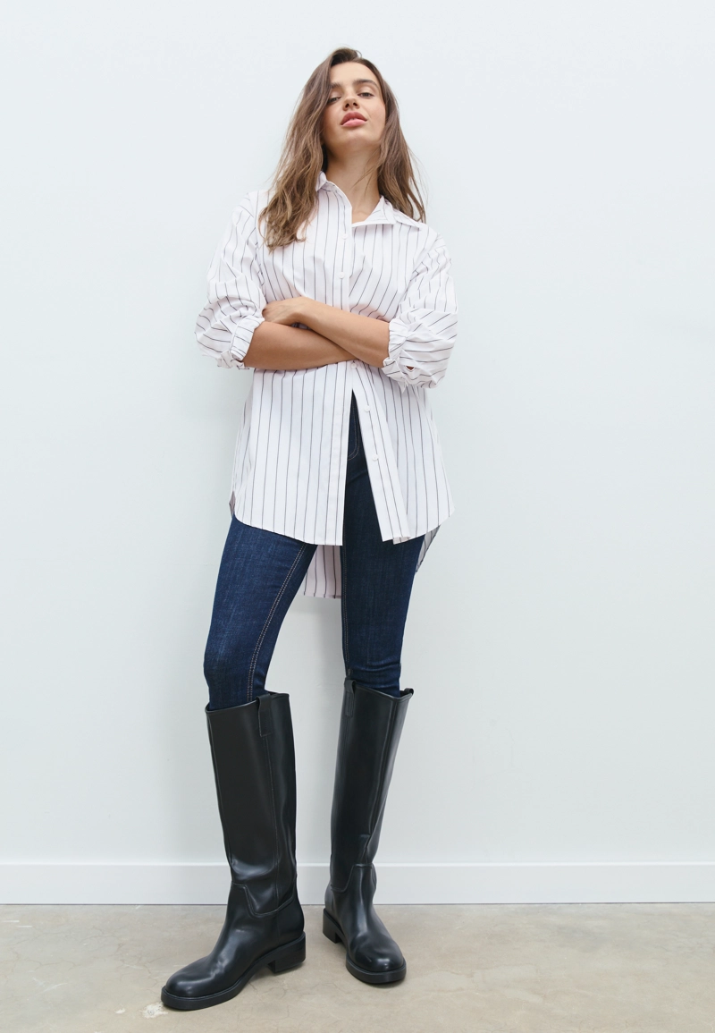 Длинная рубашка в полоску из поплина