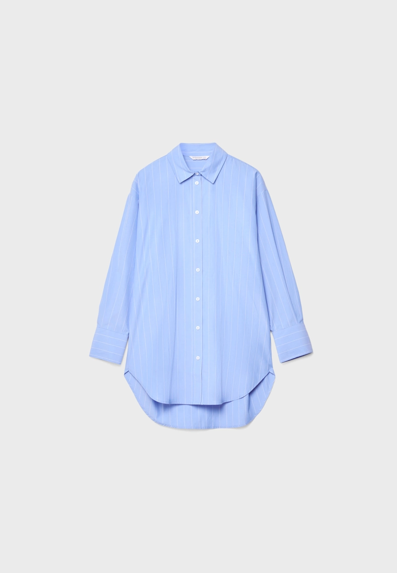 Длинная рубашка в полоску из поплина