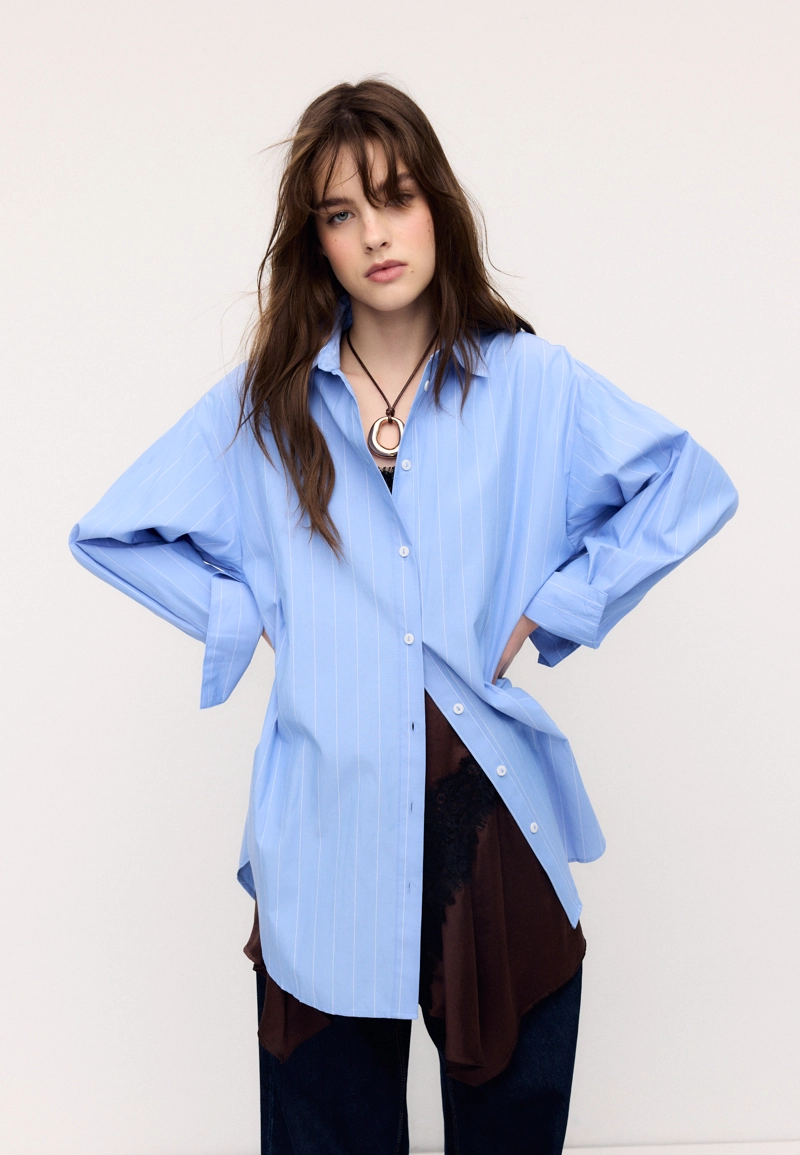 Длинная рубашка в полоску из поплина