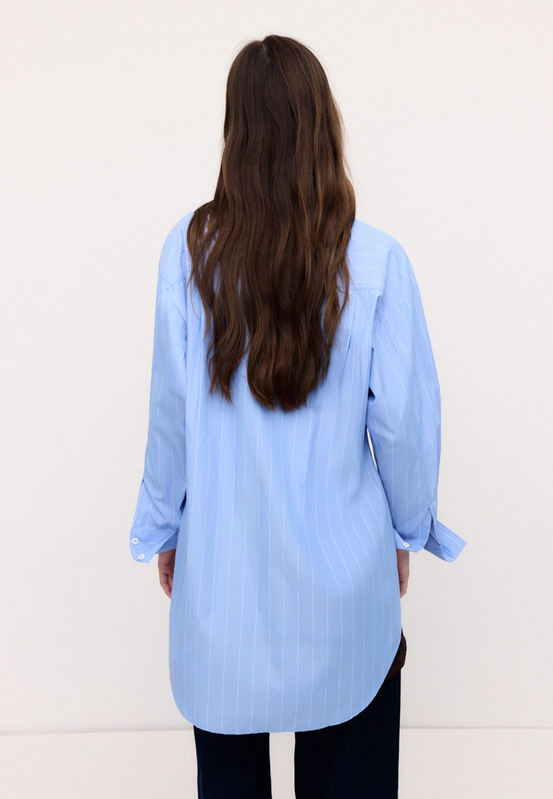 Длинная рубашка в полоску из поплина