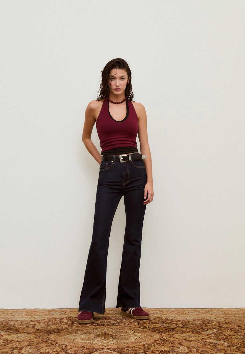 Джинсы-клеш с разрезами D74