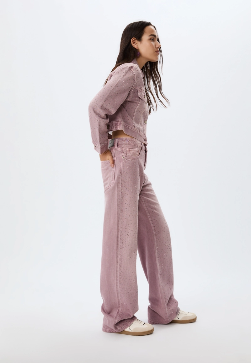 Джинсы прямого кроя с блестящей отделкой