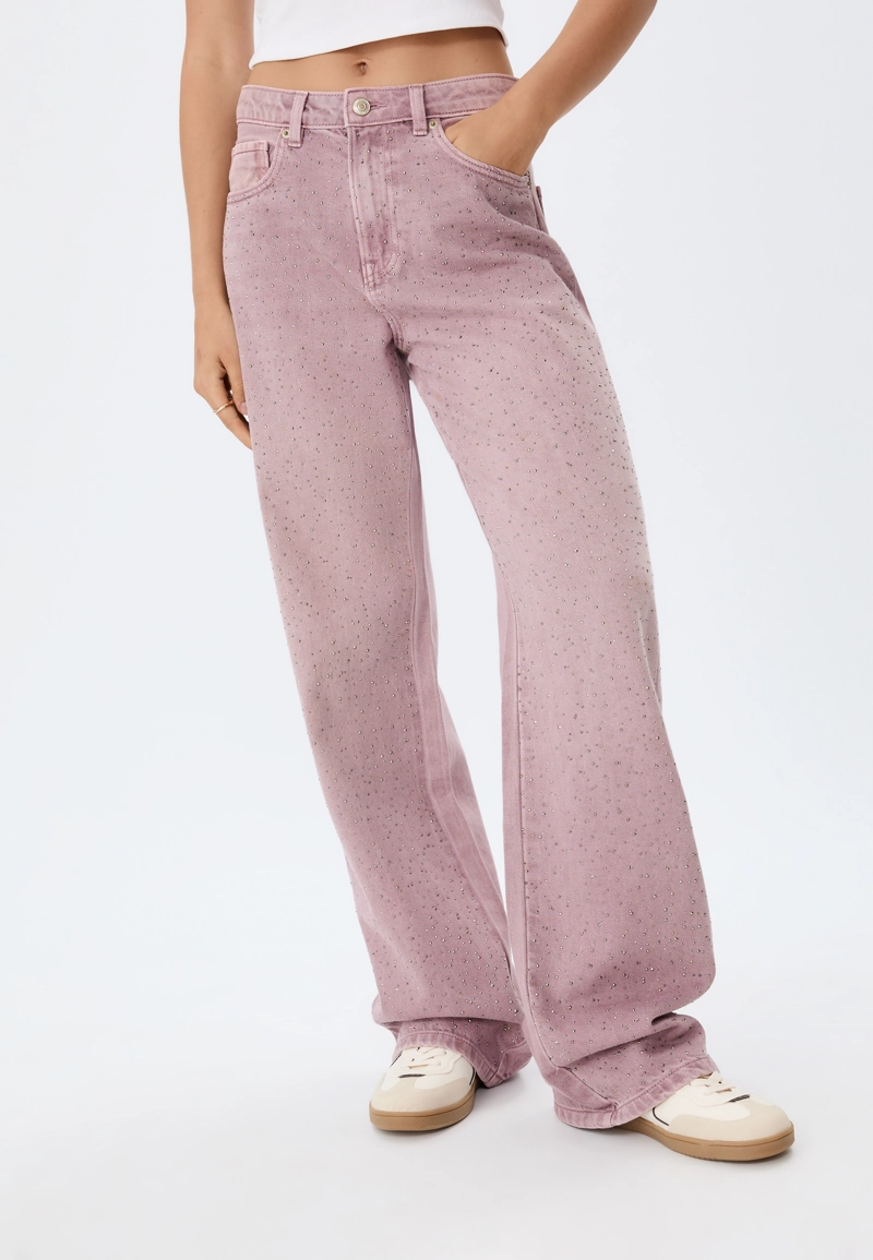 Джинсы прямого кроя с блестящей отделкой