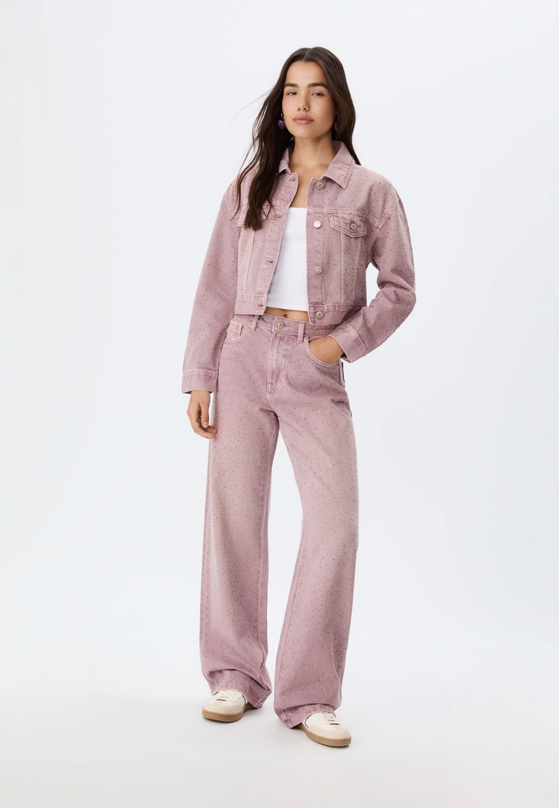 Джинсы прямого кроя с блестящей отделкой