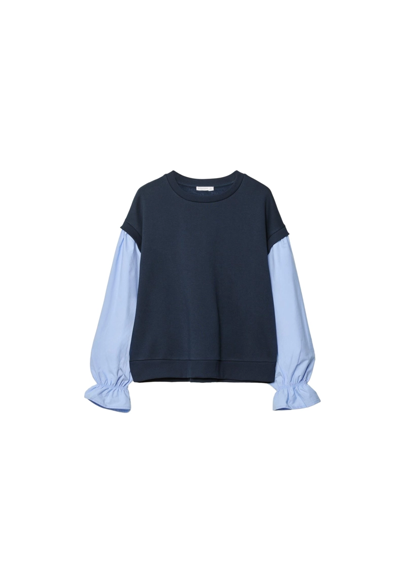 Толстовка с комбинированными рукавами-буфами