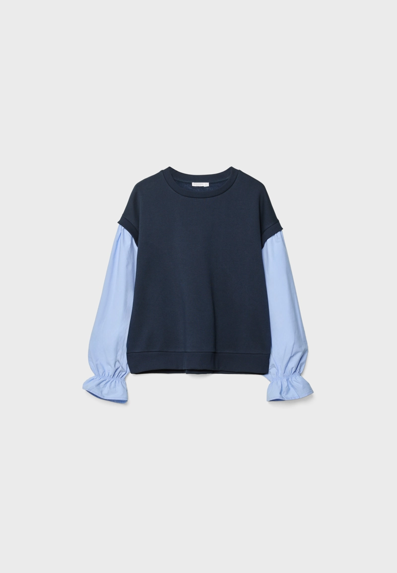 Толстовка с комбинированными рукавами-буфами