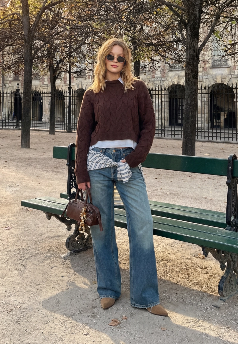 Комбинированный вязаный свитер