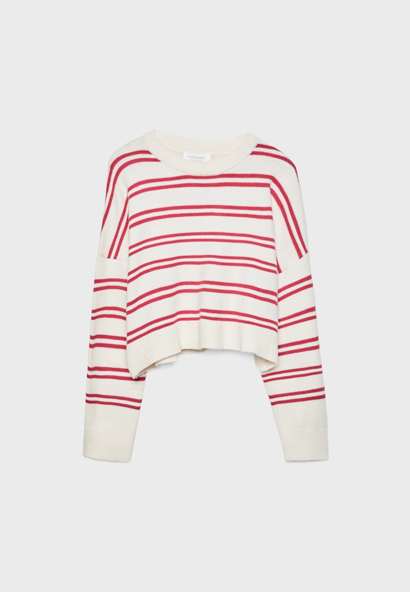 Укороченный полосатый трикотажный свитер