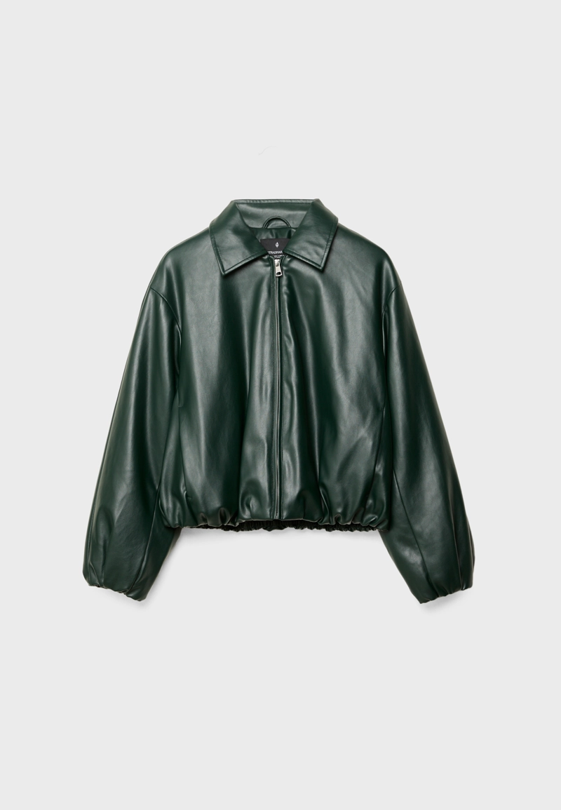 Стеганая куртка-бомбер из искусственной кожи