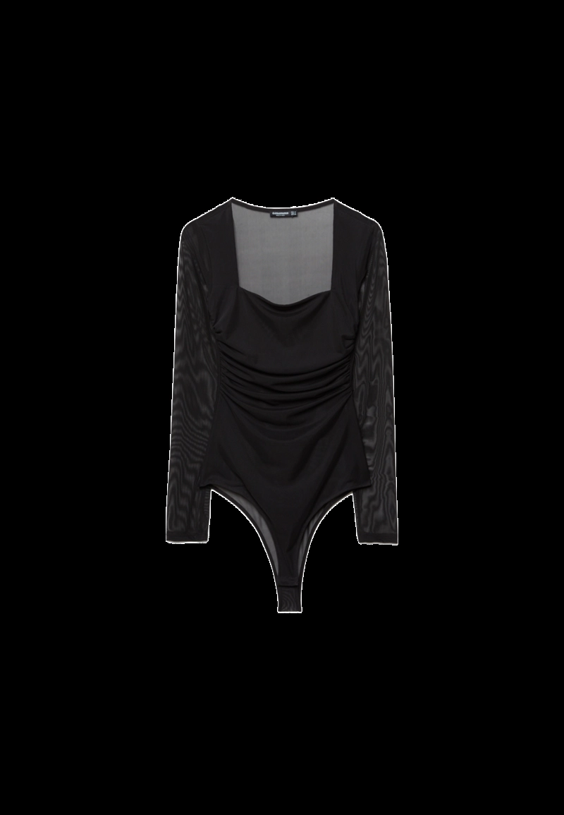 Боди из полупрозрачной ткани с квадратным вырезом
